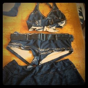 Black and Nude  Becca swimsuit and skirt